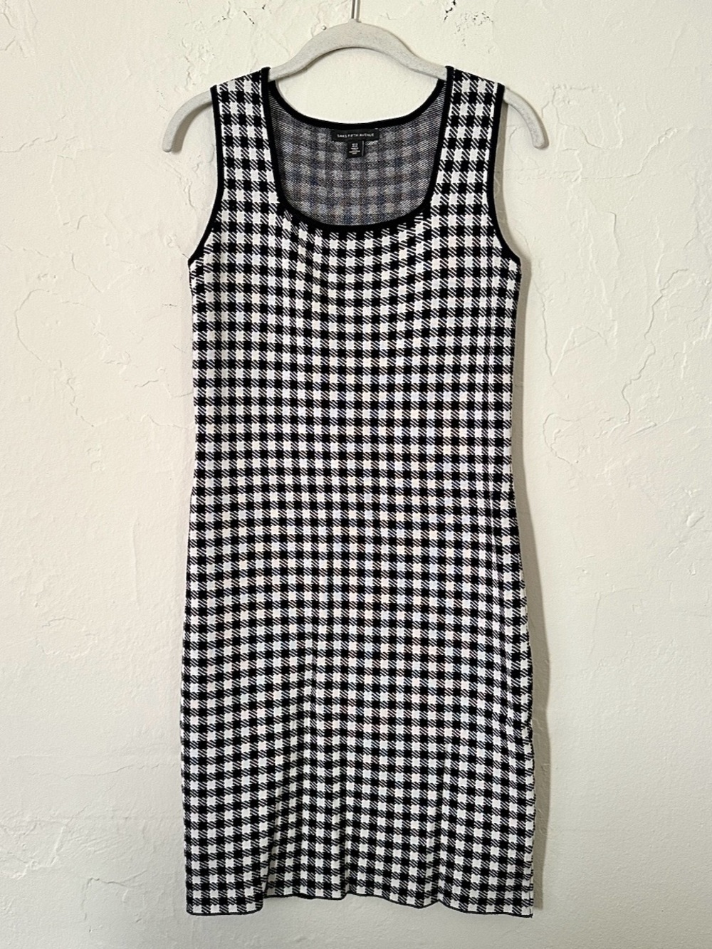 Saks Fifth Avenue Black & White Checkered Midi Tank Dress